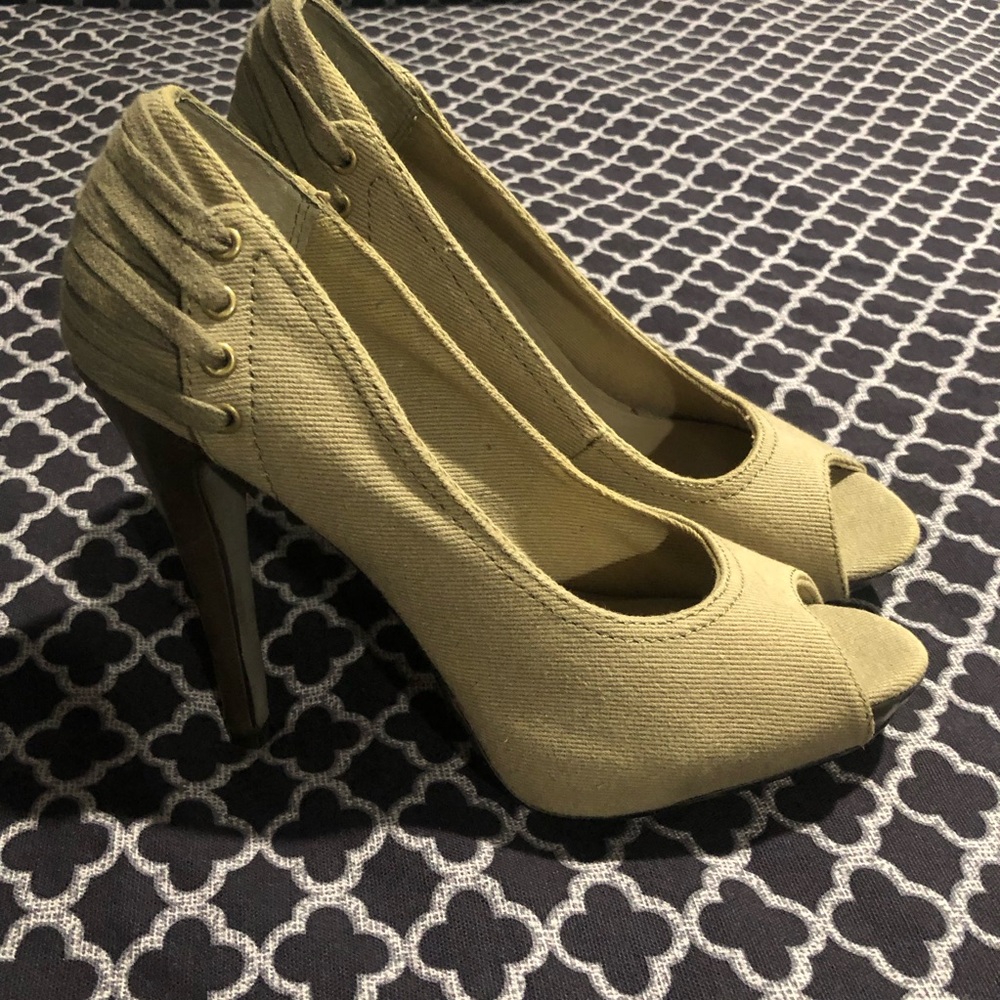 ASH Womens Green Peep Toe Stiletto Pump Heel Pleated Slip-On Sz US 8.5 EU 39 Fg9